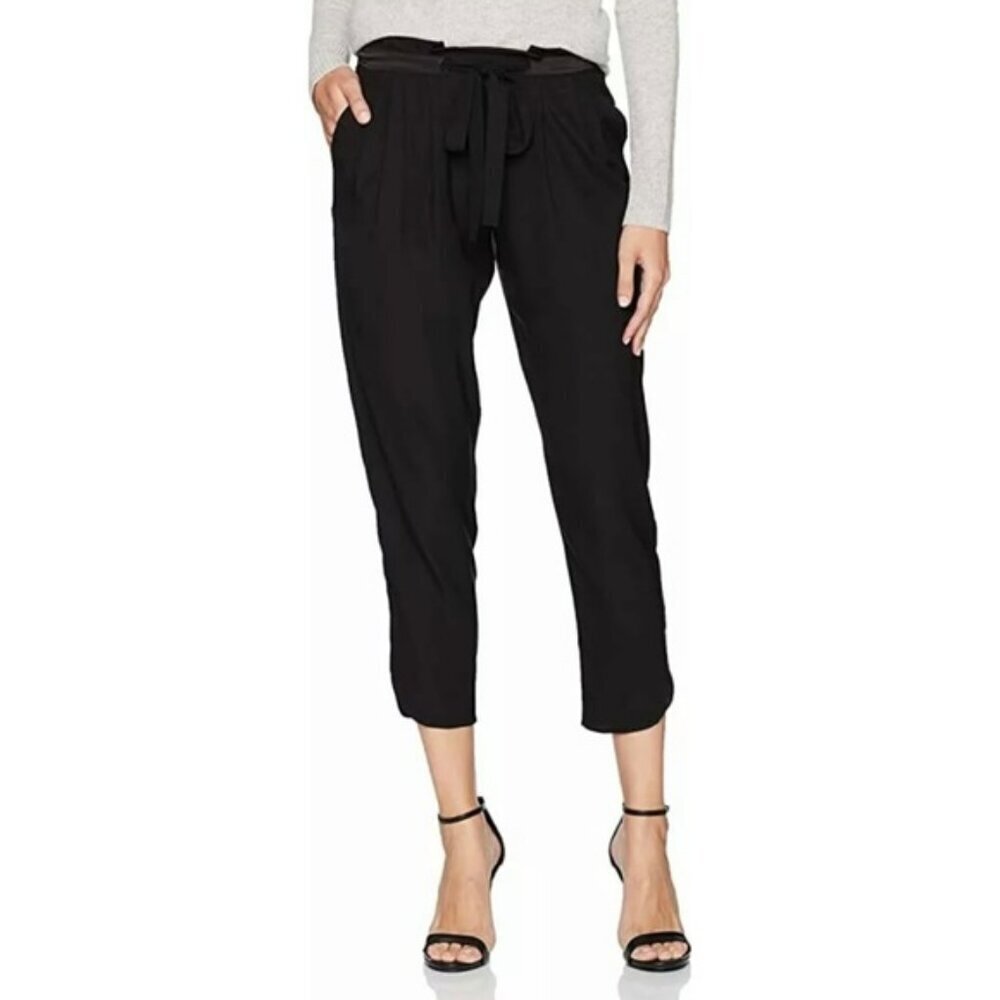 Ramy Brook Allyn Black Silk Paper-bag High Waist Cropped Pant with Tie Belt XS
